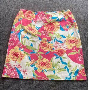 Carolina Blues Skirt Womens 12 Orange‎ Pink Floral Stretch Tropical Pencil Beach